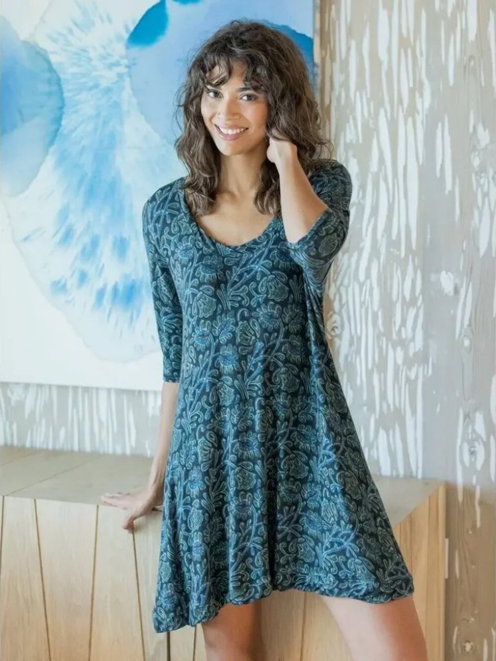 NATURAL LIFE Black and Teal Floral Mini Dress - Picture 8 of 8